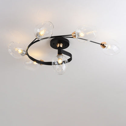 Contemporary Nordic Dome Gradient Iron Glass Lampshade 4/6 - Light Semi-Flush Mount Ceiling Light For Living Room
