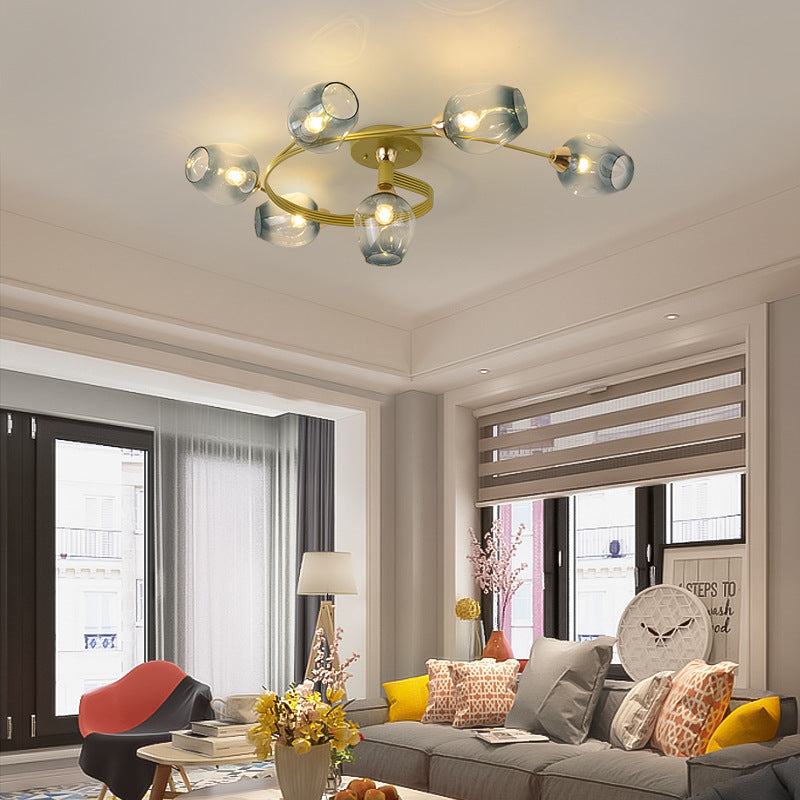 Contemporary Nordic Dome Gradient Iron Glass Lampshade 4/6 - Light Semi-Flush Mount Ceiling Light For Living Room