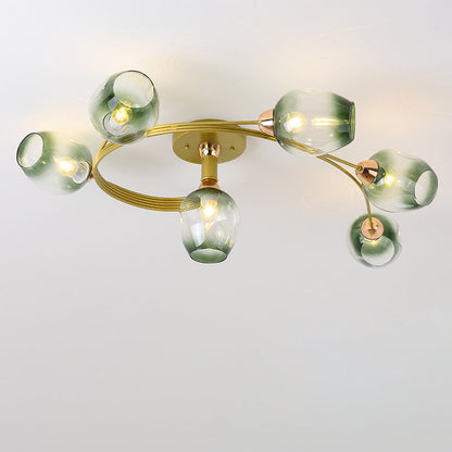 Contemporary Nordic Dome Gradient Iron Glass Lampshade 4/6 - Light Semi-Flush Mount Ceiling Light For Living Room