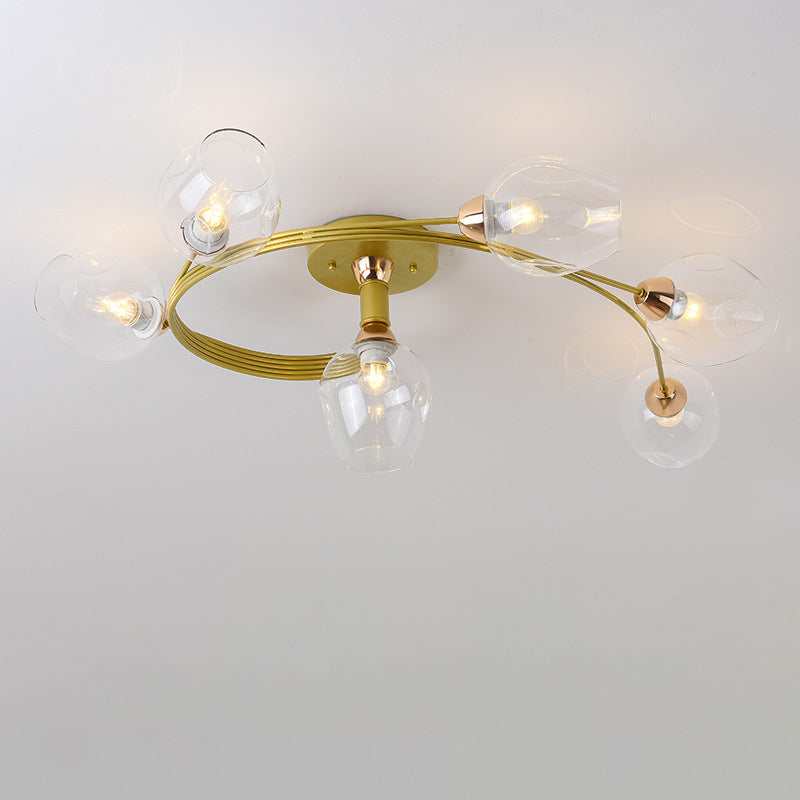 Contemporary Nordic Dome Gradient Iron Glass Lampshade 4/6 - Light Semi-Flush Mount Ceiling Light For Living Room