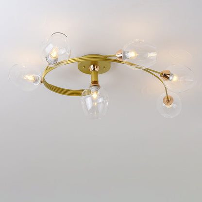 Contemporary Nordic Dome Gradient Iron Glass Lampshade 4/6 - Light Semi-Flush Mount Ceiling Light For Living Room