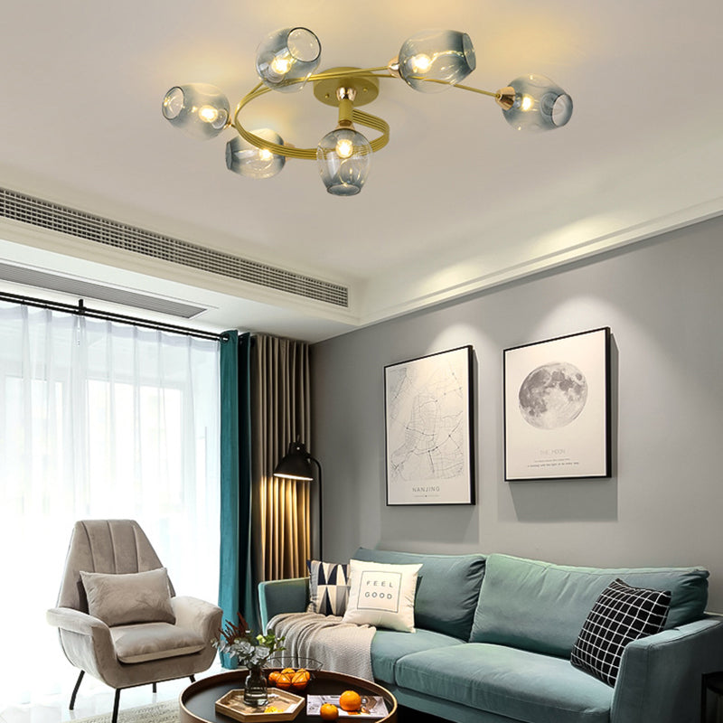 Contemporary Nordic Dome Gradient Iron Glass Lampshade 4/6 - Light Semi-Flush Mount Ceiling Light For Living Room