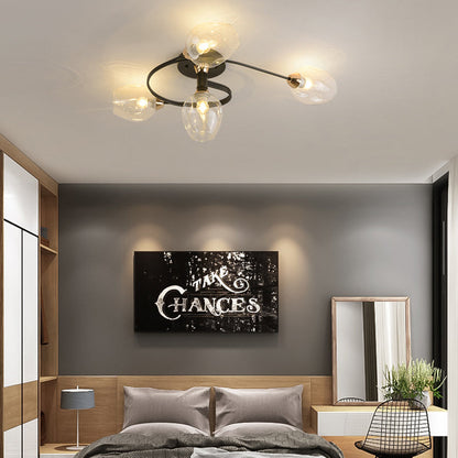 Contemporary Nordic Dome Gradient Iron Glass Lampshade 4/6 - Light Semi-Flush Mount Ceiling Light For Living Room