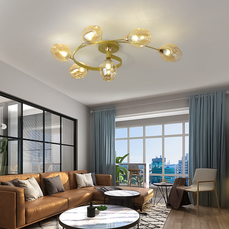 Contemporary Nordic Dome Gradient Iron Glass Lampshade 4/6 - Light Semi-Flush Mount Ceiling Light For Living Room