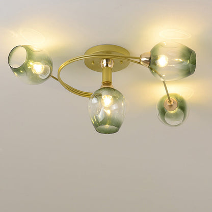 Contemporary Nordic Dome Gradient Iron Glass Lampshade 4/6 - Light Semi-Flush Mount Ceiling Light For Living Room