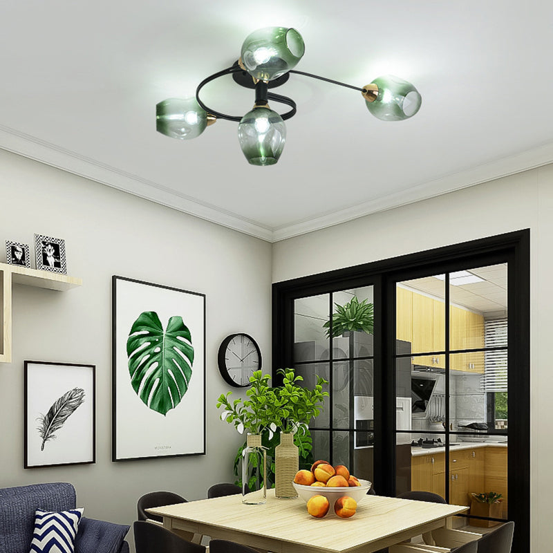 Contemporary Nordic Dome Gradient Iron Glass Lampshade 4/6 - Light Semi-Flush Mount Ceiling Light For Living Room