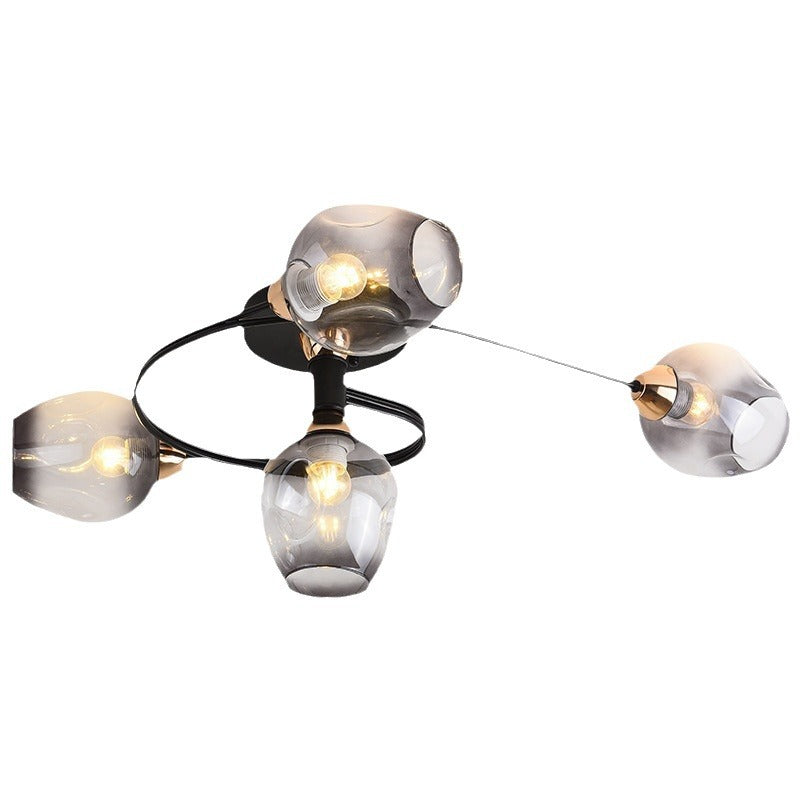 Contemporary Nordic Dome Gradient Iron Glass Lampshade 4/6 - Light Semi-Flush Mount Ceiling Light For Living Room