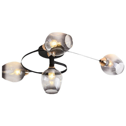 Contemporary Nordic Dome Gradient Iron Glass Lampshade 4/6 - Light Semi-Flush Mount Ceiling Light For Living Room