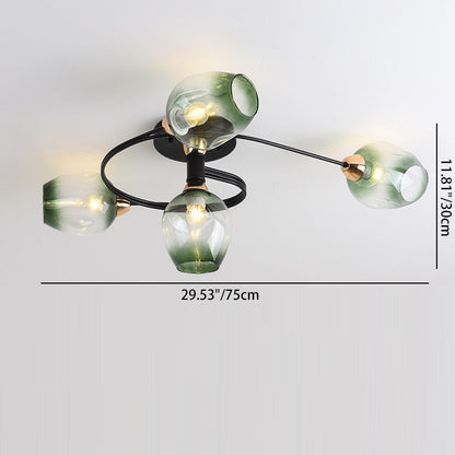 Contemporary Nordic Dome Gradient Iron Glass Lampshade 4/6 - Light Semi-Flush Mount Ceiling Light For Living Room