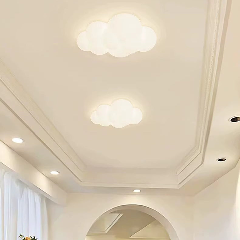 Contemporary Creative Cloud Pentagram Leaf Hardware PE LED Flush Mount Ceiling Light For Bedroom