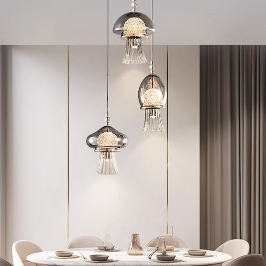 Contemporary Nordic Dome Jellyfish Liftable Acrylic Glass Lampshade LED Pendant Light For Dining Room