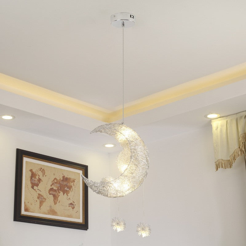 Contemporary Creative Dome Moon Aluminum Wire Hardware 6 - Light Pendant Light For Bedroom