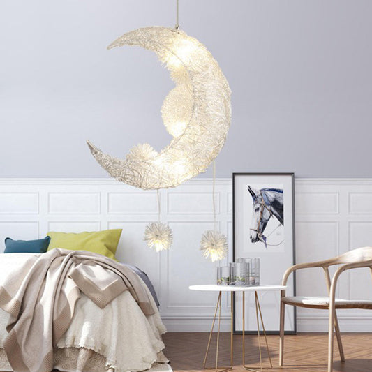 Contemporary Creative Dome Moon Aluminum Wire Hardware 6 - Light Pendant Light For Bedroom