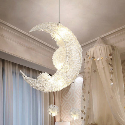 Contemporary Creative Dome Moon Aluminum Wire Hardware 6 - Light Pendant Light For Bedroom