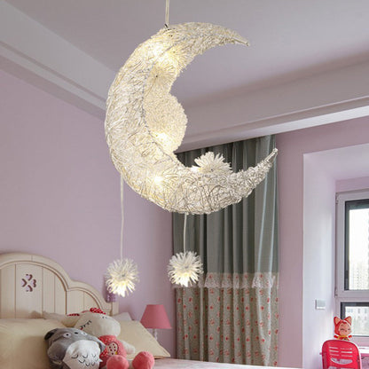 Contemporary Creative Dome Moon Aluminum Wire Hardware 6 - Light Pendant Light For Bedroom