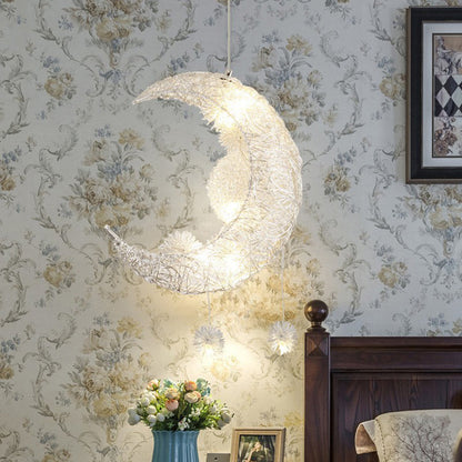 Contemporary Creative Dome Moon Aluminum Wire Hardware 6 - Light Pendant Light For Bedroom