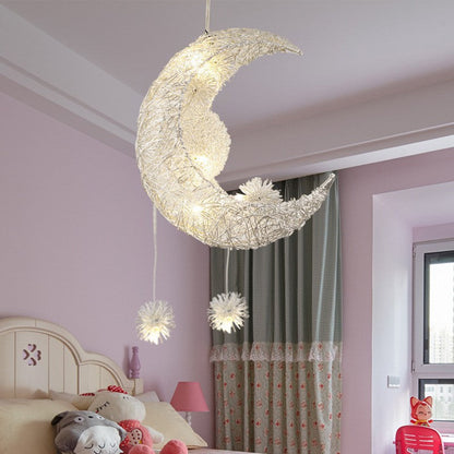 Contemporary Creative Dome Moon Aluminum Wire Hardware 6 - Light Pendant Light For Bedroom