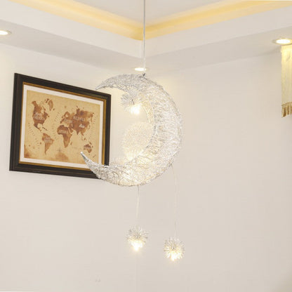 Contemporary Creative Dome Moon Aluminum Wire Hardware 6 - Light Pendant Light For Bedroom