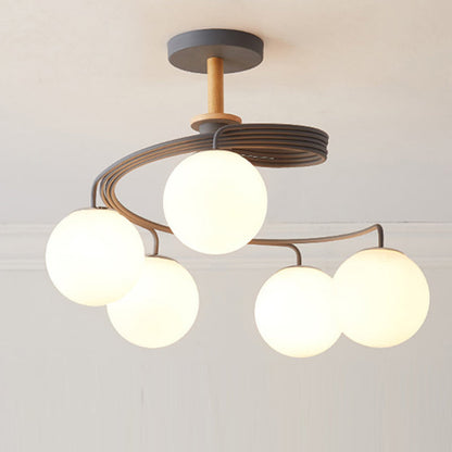 Contemporary Nordic Dome Orbs Curved Distortion Iron Solid Wood Glass 3/5 - Light Chandelier For Dining Room