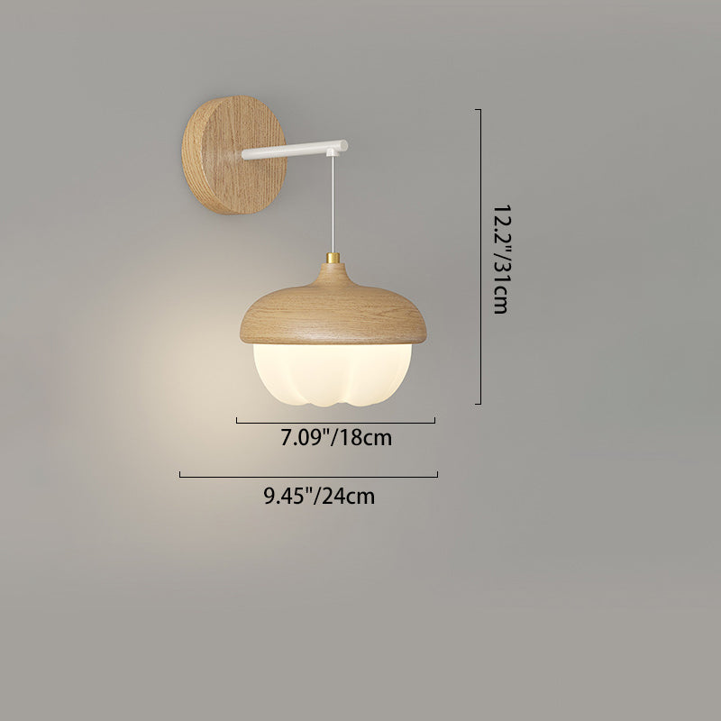 Traditional Japanese Bud Rubber Wood PE LED Wall Sconce Lamp For Bedroom