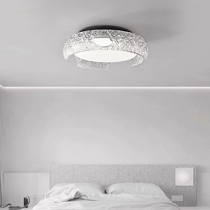 Modern Art Deco Semicircle Aluminum Resin LED Flush Mount Ceiling Light For Bedroom