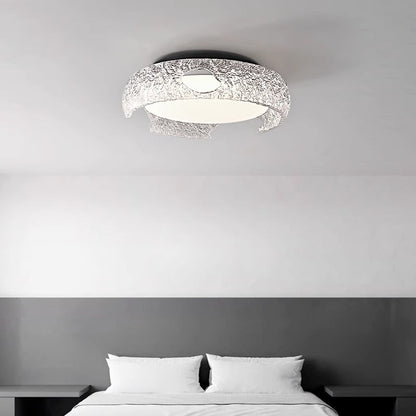 Modern Art Deco Semicircle Aluminum Resin LED Flush Mount Ceiling Light For Bedroom