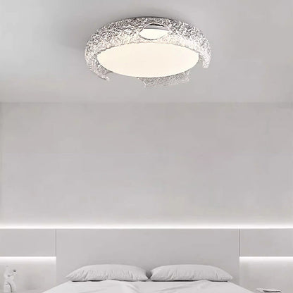 Modern Art Deco Semicircle Aluminum Resin LED Flush Mount Ceiling Light For Bedroom