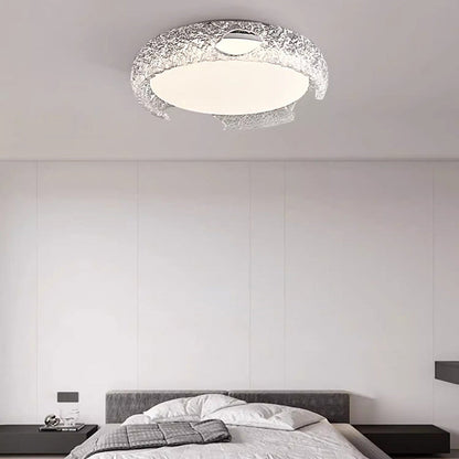 Modern Art Deco Semicircle Aluminum Resin LED Flush Mount Ceiling Light For Bedroom