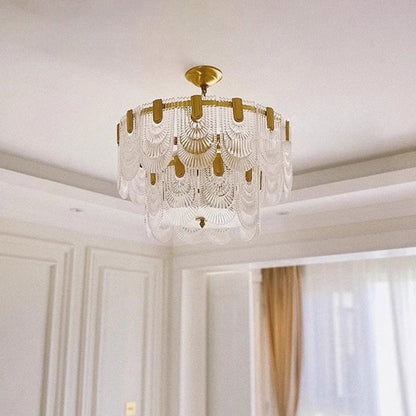 Traditional French Dome Round Double Layer Iron Glass 6/9/12 - Light Chandelier For Living Room