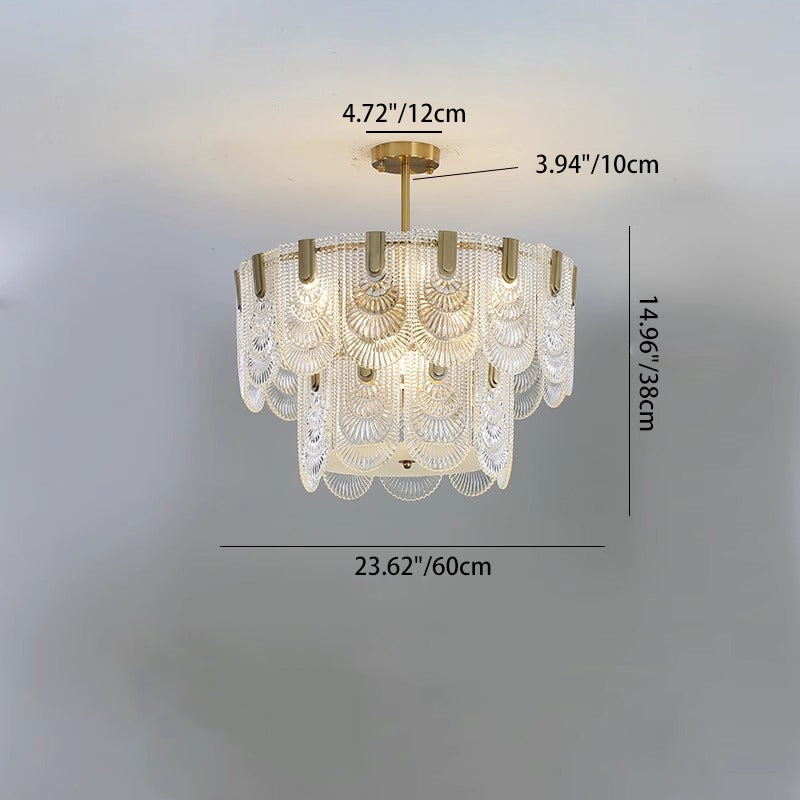 Traditional French Dome Round Double Layer Iron Glass 6/9/12 - Light Chandelier For Living Room