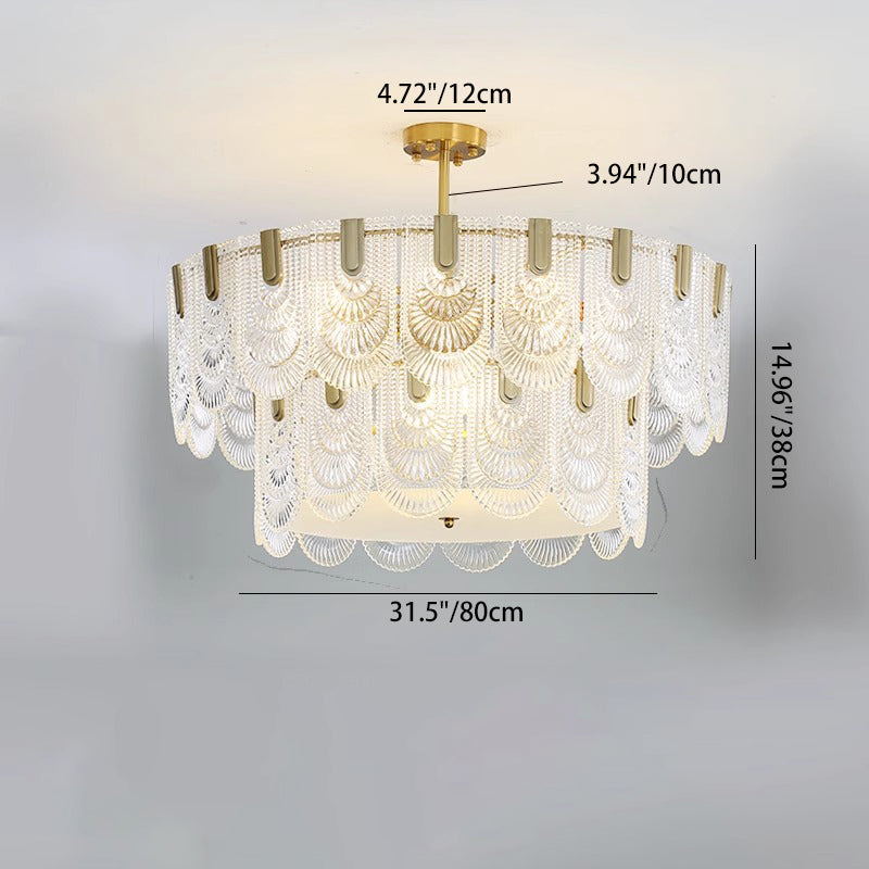 Traditional French Dome Round Double Layer Iron Glass 6/9/12 - Light Chandelier For Living Room