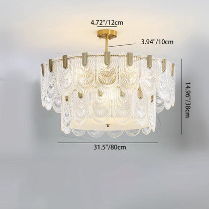 Traditional French Dome Round Double Layer Iron Glass 6/9/12 - Light Chandelier For Living Room