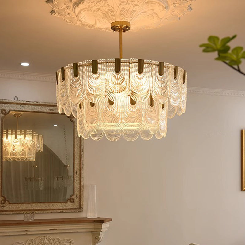 Traditional French Dome Round Double Layer Iron Glass 6/9/12 - Light Chandelier For Living Room