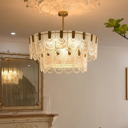 Traditional French Dome Round Double Layer Iron Glass 6/9/12 - Light Chandelier For Living Room