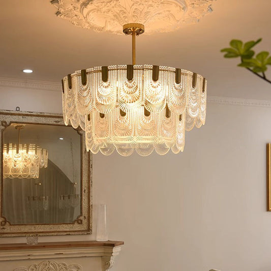 Traditional French Dome Round Double Layer Iron Glass 6/9/12 - Light Chandelier For Living Room