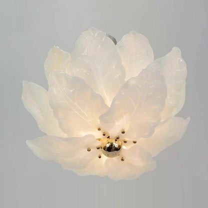 Traditional French Dome Leaves Shape Iron Glass 5 - Light Chandelier For Living Room