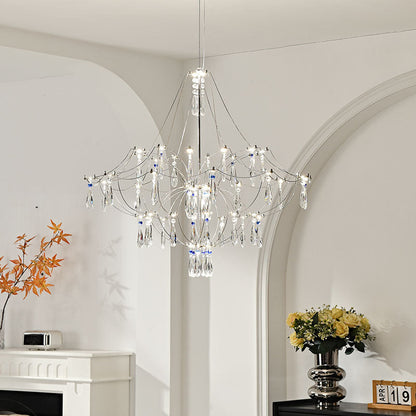 Traditional French Dome Branch Water Drop Crystal Stainless Steel Hardware LED Chandeliers For Living Room