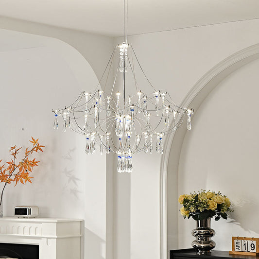 Traditional French Dome Branch Water Drop Crystal Stainless Steel Hardware LED Chandeliers For Living Room