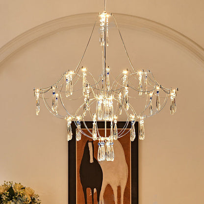 Traditional French Dome Branch Water Drop Crystal Stainless Steel Hardware LED Chandeliers For Living Room