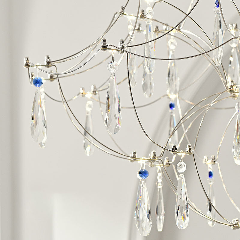 Traditional French Dome Branch Water Drop Crystal Stainless Steel Hardware LED Chandeliers For Living Room