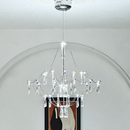 Traditional French Dome Branch Water Drop Crystal Stainless Steel Hardware LED Chandeliers For Living Room