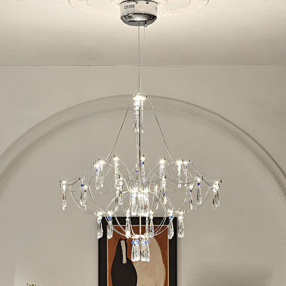 Traditional French Dome Branch Water Drop Crystal Stainless Steel Hardware LED Chandeliers For Living Room