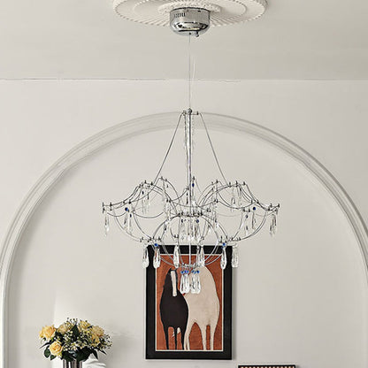 Traditional French Dome Branch Water Drop Crystal Stainless Steel Hardware LED Chandeliers For Living Room
