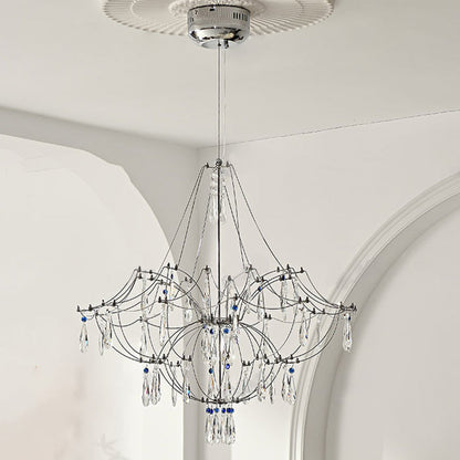 Traditional French Dome Branch Water Drop Crystal Stainless Steel Hardware LED Chandeliers For Living Room