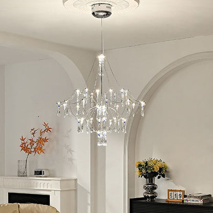Traditional French Dome Branch Water Drop Crystal Stainless Steel Hardware LED Chandeliers For Living Room