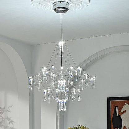 Traditional French Dome Branch Water Drop Crystal Stainless Steel Hardware LED Chandeliers For Living Room