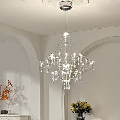 Traditional French Dome Branch Water Drop Crystal Stainless Steel Hardware LED Chandeliers For Living Room