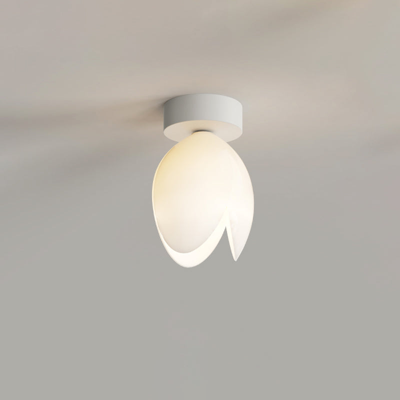 Contemporary Nordic Dome Tulip Flower Iron PE Lampshade LED Semi-Flush Mount Ceiling Light For Hallways