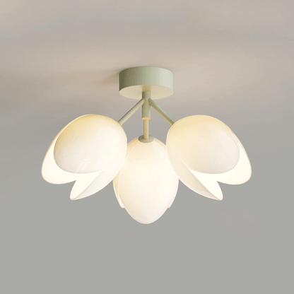 Contemporary Nordic Dome Tulip Flower Iron PE Lampshade LED Semi-Flush Mount Ceiling Light For Hallways