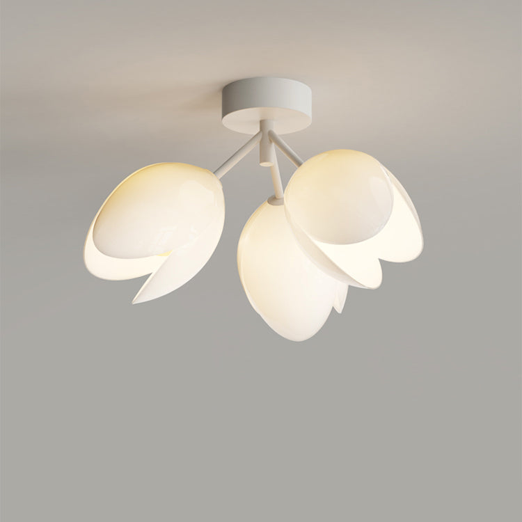 Contemporary Nordic Dome Tulip Flower Iron PE Lampshade LED Semi-Flush Mount Ceiling Light For Hallways